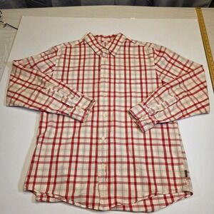 Chaps Denim Mens Large Red White Plaid Long Sleeve Button Down Cotton Shirt L